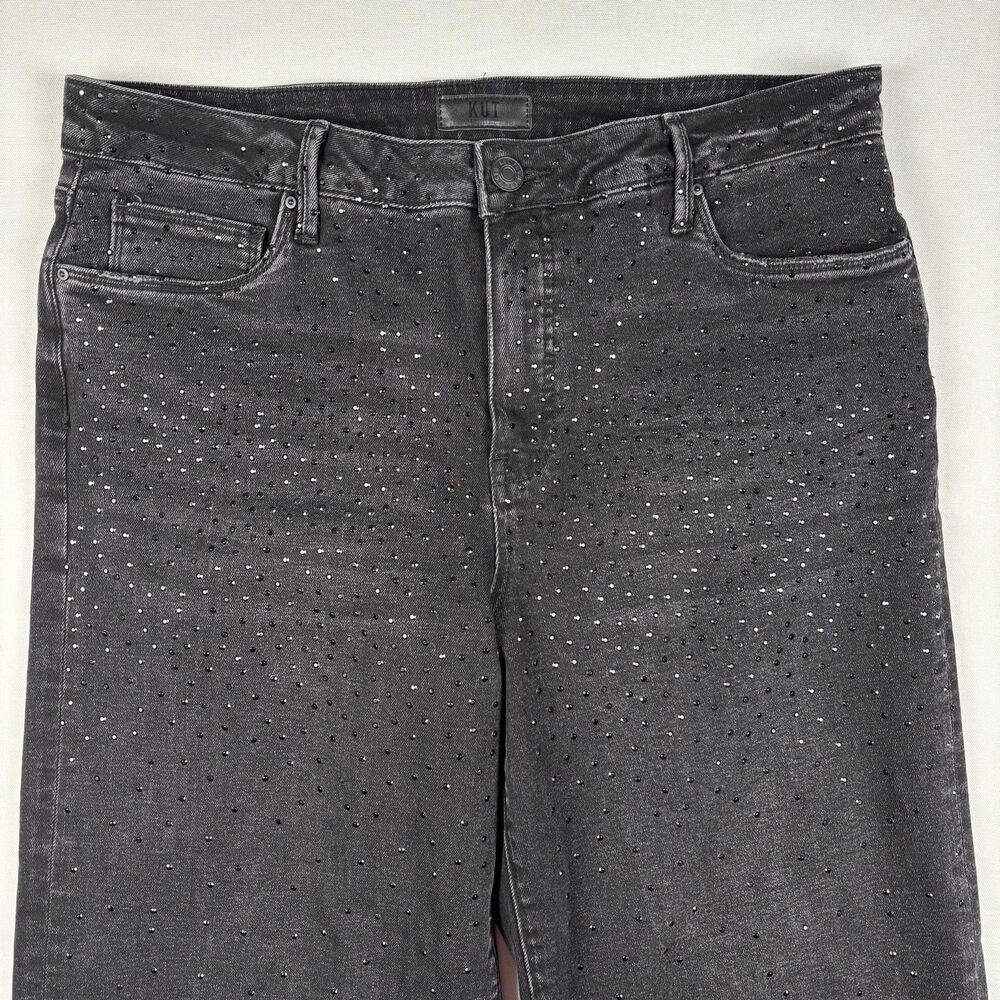 Kut from the Kloth Meg Fab Ab Jeans Womens 12 Black Rhinestone Wide Leg Raw Hem - Picture 3 of 16